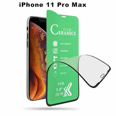 Folie Protectie ecran Apple iPhone 11 Pro Max, Ceramic Full Glue, transparenta Cu Margine Neagra